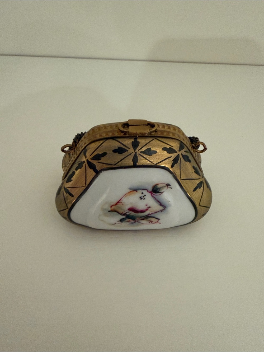 Limoges Gold-Tone Clutch with White Hand-Painted Ceramic Panel